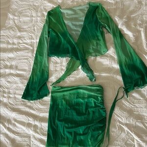 Green Ombre Tie-Front Top and Skirt